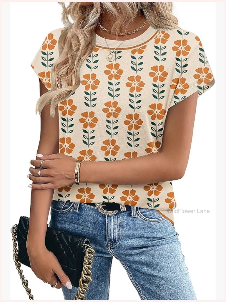 Women's Short Sleeve Pullover Sweater Crew Neck Cap Sleeve Knit Top Dressy
